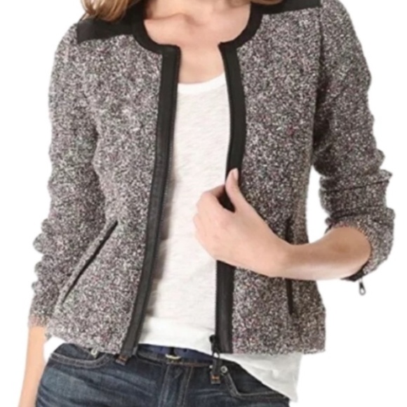 Rag & Bone Lori Tweed Leather Trim Moto Jacket - Picture 1 of 15
